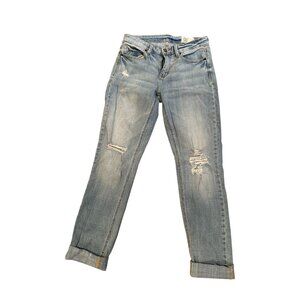 Cosmic Blue Love Distressed Boyfriend Jeans – Size 27